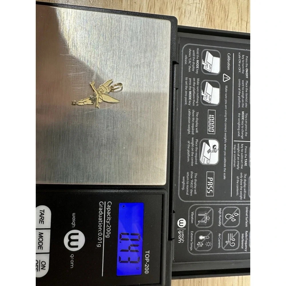 Disney 10k Yellow Gold Tinker Bell Charm Pendant Fairy Wings Tinkerbell